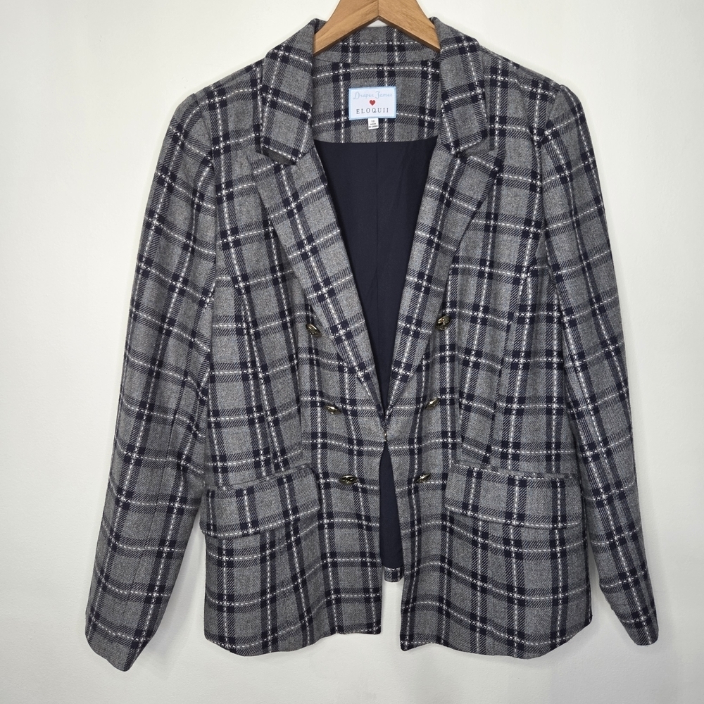 Draper James x Eloquii plaid Blazer double-breasted With Gold Accents